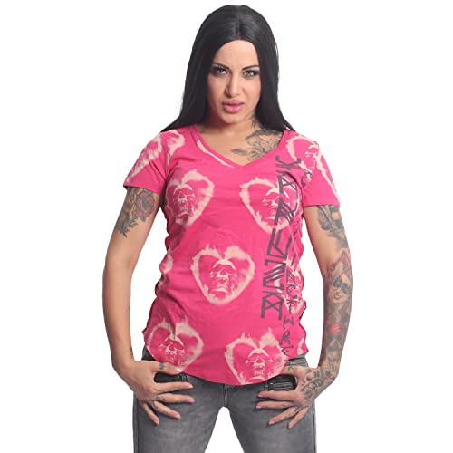 Yakuza Damen Skullagram V-Neck T-Shirt, Rose Red, L von Yakuza