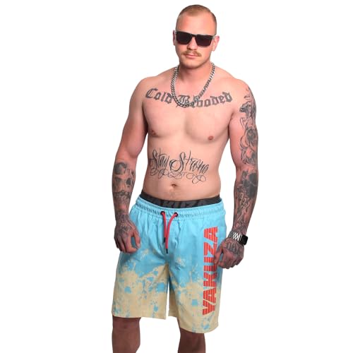 Yakuza Herren Splash Allover Badeshorts, Blau/Gelb, 3XL von Yakuza