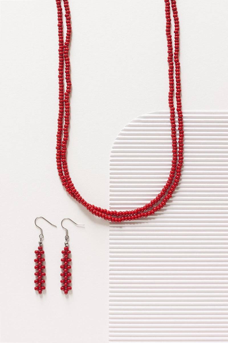 Halskette Und Ohrringe Im Set. Mit Kleinen Rocailles. in Zwei Reihen. Rocailles Perlen Ohrringe. Einreihige Halskette. Schöne Hängende von YakymovychShop