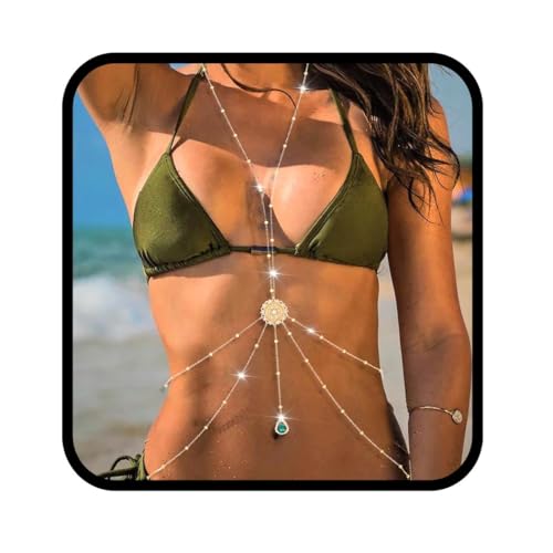 Yalice Strass-Körperkette für Damen, goldfarbene Perlen, Bauch-, Taillenketten, BH mit Münze, Sommer, Strand, Körperschmuck, Grün , Einheitsgröße Yalice Strass-Körperkette für Damen, goldfarbene Perlen, Bauch-, Taillenketten, BH mit Münze, Sommer, Strand, Körperschmuck, Grün , Einheitsgröße von Yalice