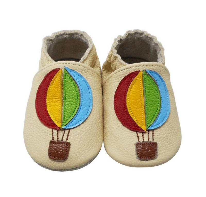 Yalion Lauflernschuhe Hausschuhe Lederpuschen Heissluftballon Beige Krabbelschuh von Yalion