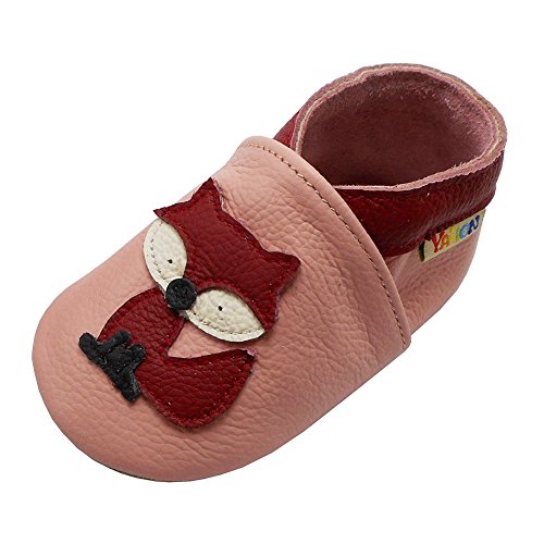 YALION Premium Weich Leder Babyschuhe Krabbelschuhe Lauflernschuhe Hausschuhe mit Fuchs Rosa, EU 18/19=S von YALION