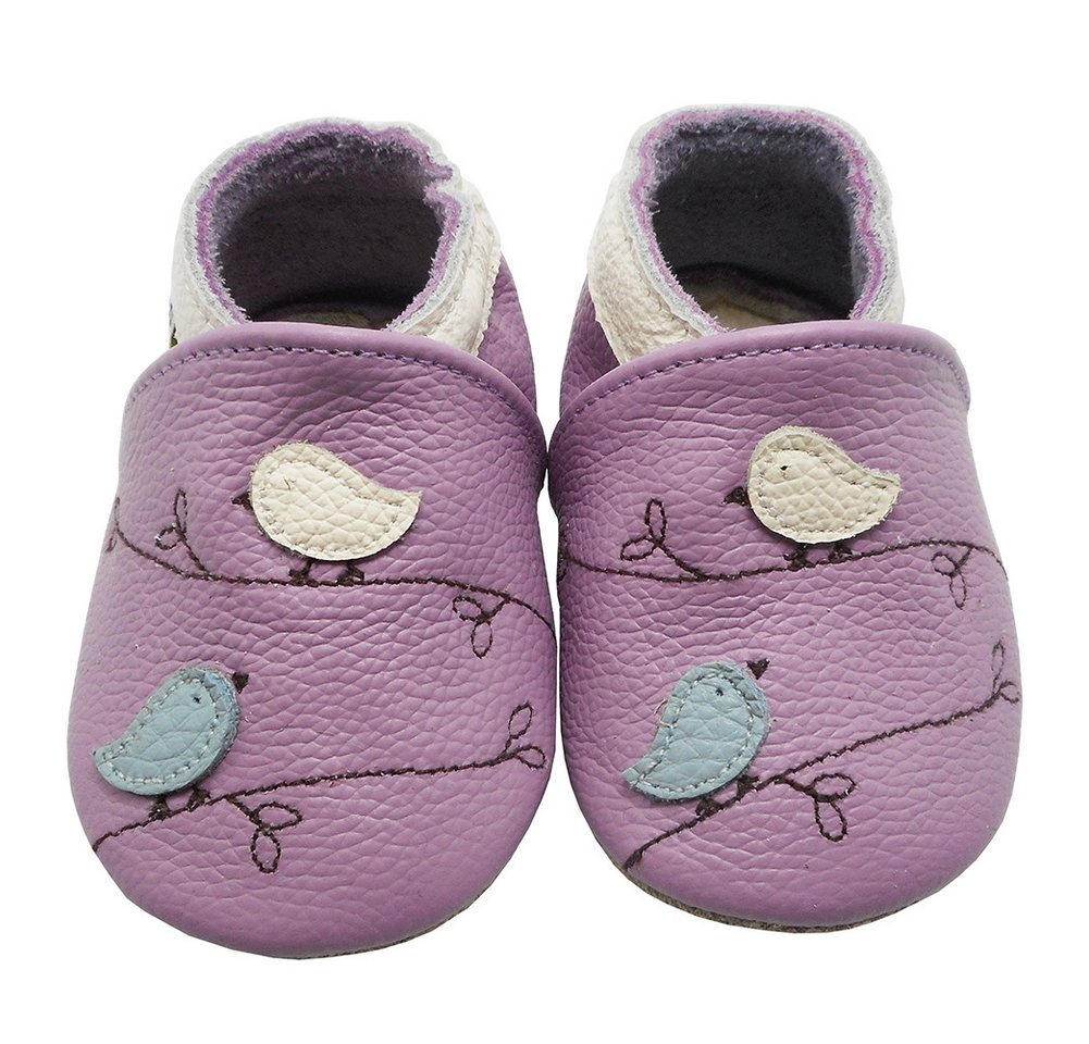 Yalion Weiche Leder Krabbelschuhe Lauflernschuhe Hausschuhe Vögelchen Weiss Hausschuh von Yalion