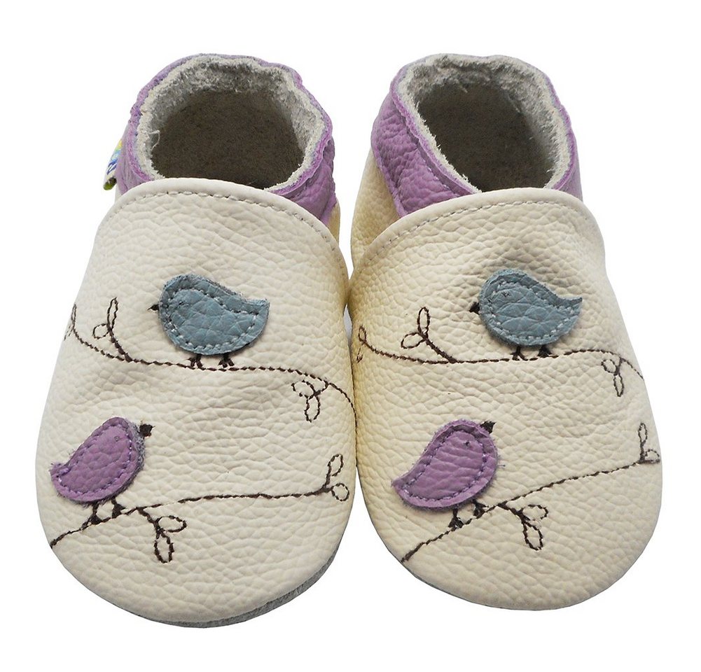 Yalion Weiche Leder Krabbelschuhe Lauflernschuhe Hausschuhe Vögelchen Weiss Hausschuh von Yalion