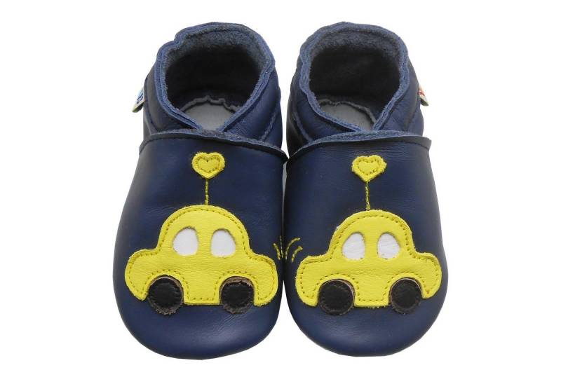 Yalion Weiche Leder Lauflernschuhe Hausschuhe Lederpuschen Auto Dunkelblau Krabbelschuh von Yalion