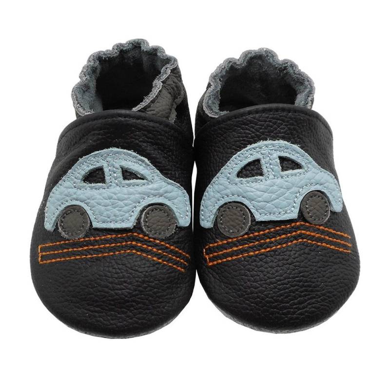 Yalion Weiche Leder Lauflernschuhe Hausschuhe Lederpuschen Auto Schwarz Lauflernschuh von Yalion