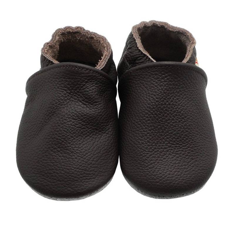 Yalion Weiche Leder Lauflernschuhe Hausschuhe Lederpuschen Dunkelbraun Krabbelschuh von Yalion
