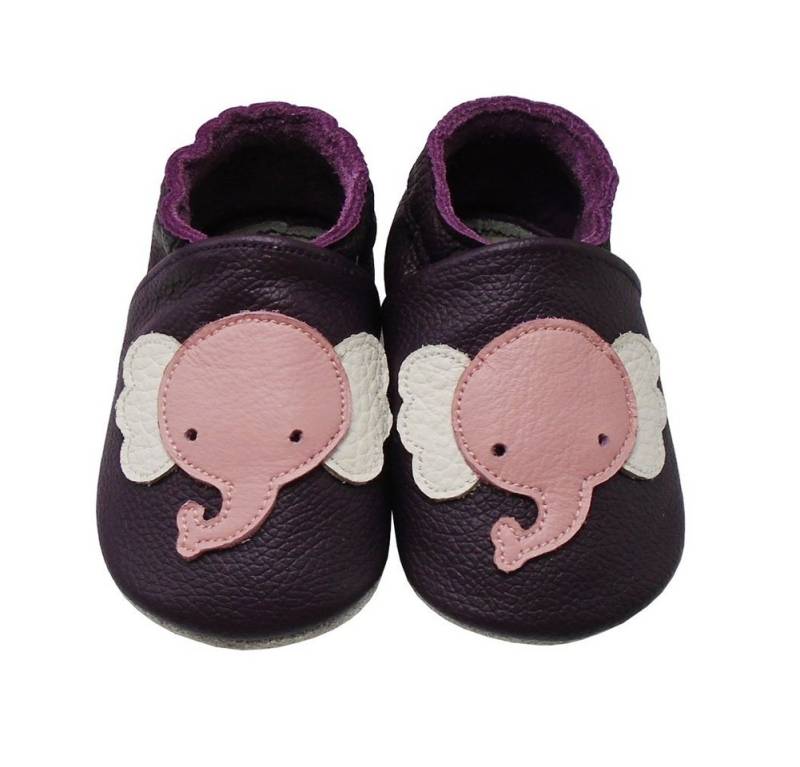 Yalion Weiche Leder Lauflernschuhe Hausschuhe Lederpuschen Elefant Lila Krabbelschuh von Yalion