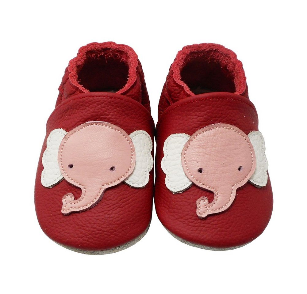 Yalion Weiche Leder Lauflernschuhe Hausschuhe Lederpuschen Elefant Rot Krabbelschuh von Yalion