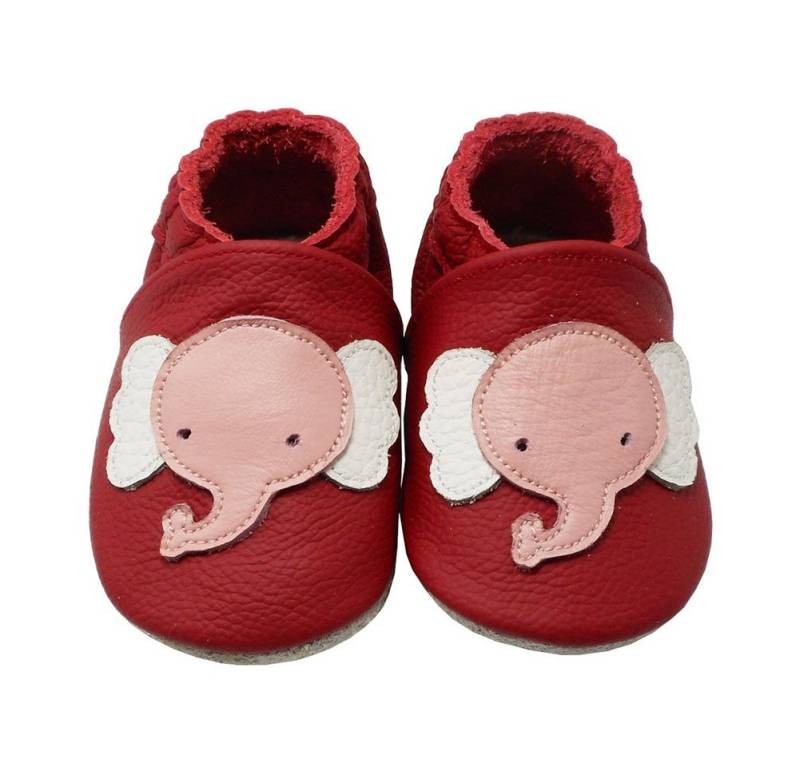 Yalion Weiche Leder Lauflernschuhe Hausschuhe Lederpuschen Elefant Rot Krabbelschuh von Yalion