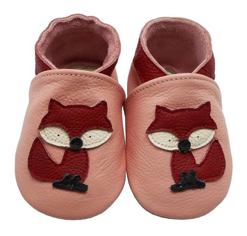 Yalion Weiche Leder Lauflernschuhe Hausschuhe Lederpuschen Fuchs Rosa Krabbelschuh von Yalion