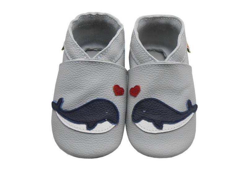 Yalion Weiche Leder Lauflernschuhe Hausschuhe Lederpuschen Fuchs grün Krabbelschuh von Yalion