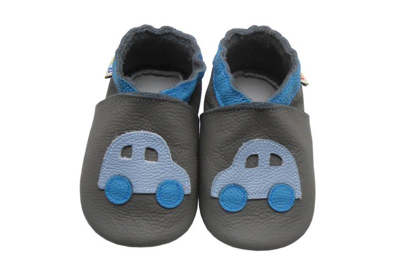 Yalion Weiche Leder Lauflernschuhe Hausschuhe Lederpuschen Fuchs grün Krabbelschuh von Yalion