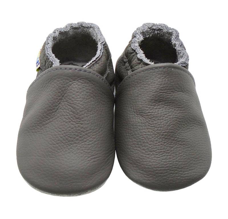 Yalion Weiche Leder Lauflernschuhe Hausschuhe Lederpuschen Grau Krabbelschuh von Yalion