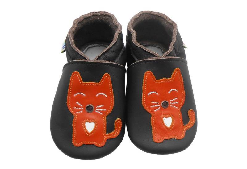 Yalion Weiche Leder Lauflernschuhe Hausschuhe Lederpuschen Katze Schwarz Krabbelschuh von Yalion