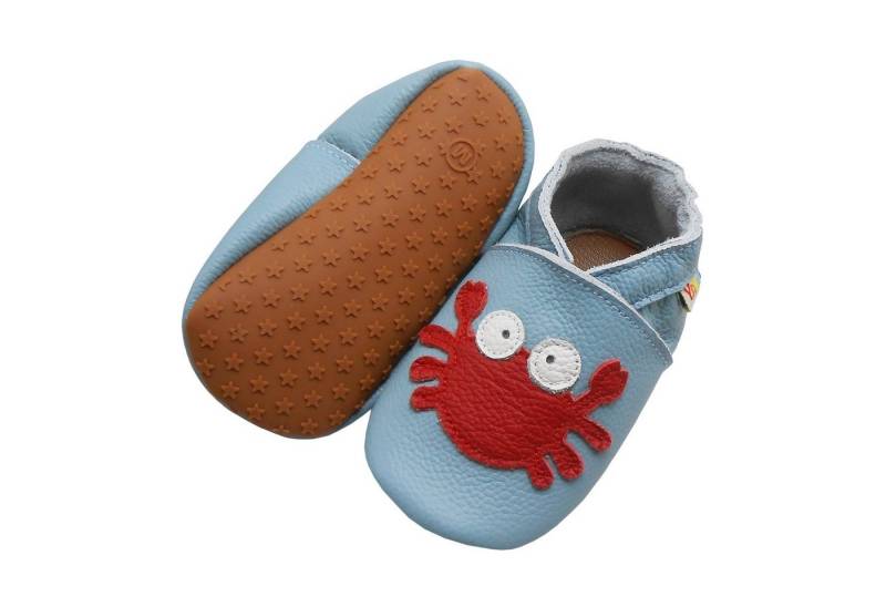 Yalion Weiche Leder Lauflernschuhe Hausschuhe Lederpuschen Krabbe Blau Krabbelschuh von Yalion