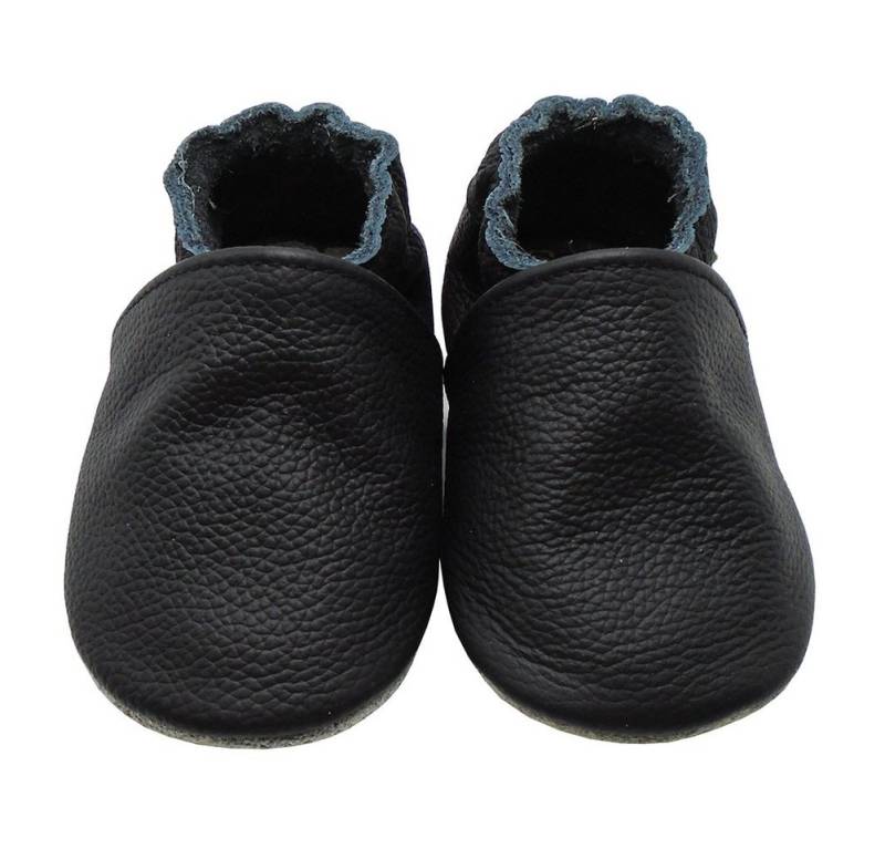 Yalion Weiche Leder Lauflernschuhe Hausschuhe Lederpuschen Schwarz Krabbelschuh von Yalion