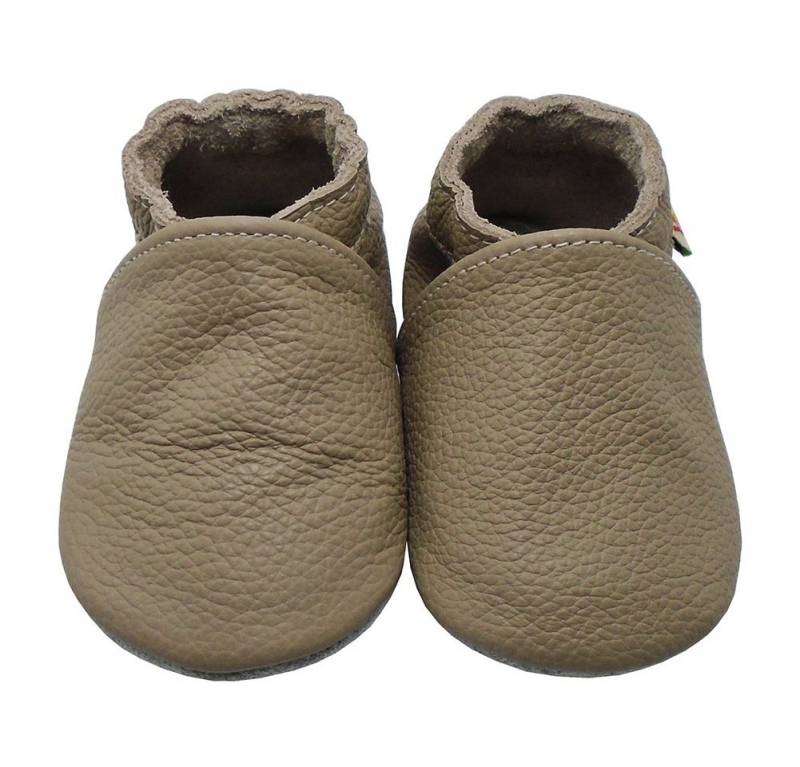 Yalion Weiche Leder Lauflernschuhe Hausschuhe Lederpuschen Taupe Krabbelschuh von Yalion