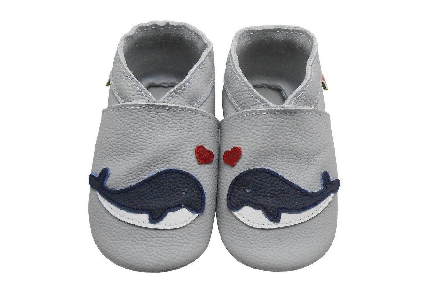 Yalion Weiche Leder Lauflernschuhe Hausschuhe Lederpuschen Wal Grau Krabbelschuh von Yalion