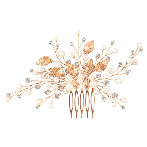 Comb Decor Veil Women Combs Side Hairpins Imitated Accessories Gifts Bridal Gold Headdress Flower for Leaves Shower Girls Hair Comb,s Golden Comb: Clip Handmade Clips Accessoires für Bräute (Color : von Yalych