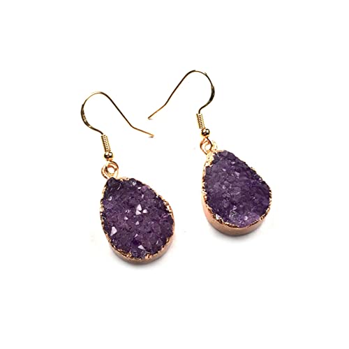 Yalych Ohrring Einzigartige Tropfen Naturstein Achate Kristallohrringe Handarbeit Schmuck Ohrringe for Frauen Schmuck Ohrringe Ohrstecker Set Ohrringe (Size : Amethyst) von Yalych