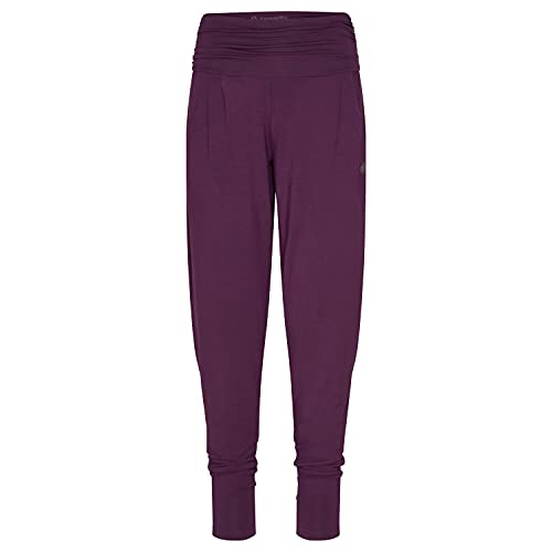 Yamadhi Yogahose Damen aus Modal | weit & locker geschnitten, mit gerafftem High Waist Bund | Women Loose Pants | dunkel-lila (deep Purple), Gr. L von Yamadhi