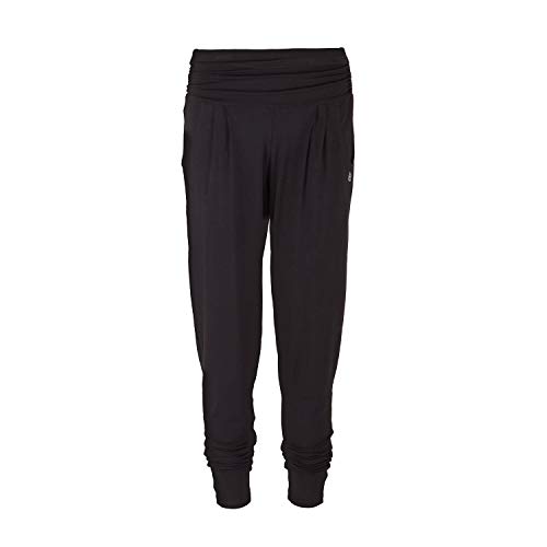 Yamadhi Yogahose Damen aus Modal | weit & locker geschnitten, mit gerraftem High Waist Bund | Women Loose Pants | schwarz (Black), Gr. M von Yamadhi