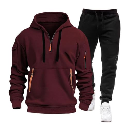 Yamaler Herren Jogginganzug Set mit Kapuze, Trainingsanzug aus Polyester, Langarm Oversize Sportanzug, Einfarbig, Bequemer Hausanzug von Yamaler