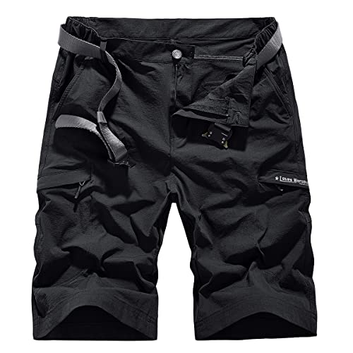 Schnell trocknende Cargo-Shorts, Wander-Shorts, Herren, Outdoor, Sommer, Freizeit, Arbeit, mehrere Taschen (kein Gürtel), A# Schwarz, 46 von Yameekamulga