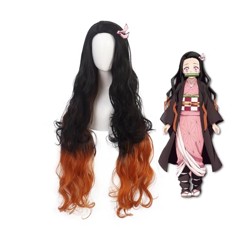 Anime Cosplay Perücke für Demon Slayer: Kimetsu no Yaiba Characters Spielen Sie Kanroji Mitsuri Cosplay Perücken mit Free Wig Cap (Kamado Nezuko) von ZGNGLIZ