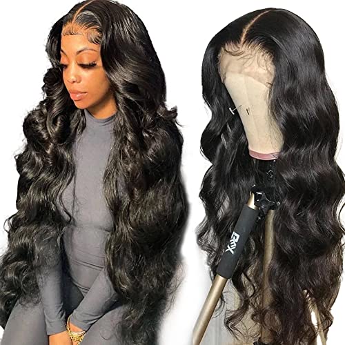 Yamikk 71,1 cm (28 Zoll), 13 x 5 Hd Full Lace-Front, Echthaar-Perücke, vorgerissen mit Babyhaar, 180 Dichte, Körperwelle, für Frauen, natürliche Frontperücke von Yamikk