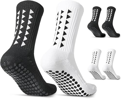 Yamitora 2 Paar Fußball Socken Herren Damen, EU 39-45 Sportsocken Football Socks Grip Socken Fussball, Unisex Anti Rutsch Socken für Basketball Tennissocken Yoga - Schwarz,Weiß von Yamitora