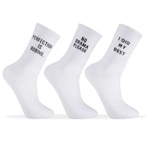 Yamitora 3 Paar Baumwolle Socken für Dame Herren,Sportsocken,38-42 Antirutsch Socken mit Spruch,Beiläufige Socken Hip Hop,Weiß lustige Socken Geschenke für Männer und Frauen von Yamitora