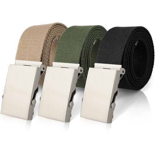 Yamitora 3 Stück Gürtel Herren, Armeegrün Khaki Schwarz Verstellbarer Arbeitsgürtel Herren, 128 x 3.8cm Gürtel Ohne Löcher, Stoffgürtel Herren Gürtel Herren Arbeitsgürtel für Geschäft Sport Lässig von Yamitora