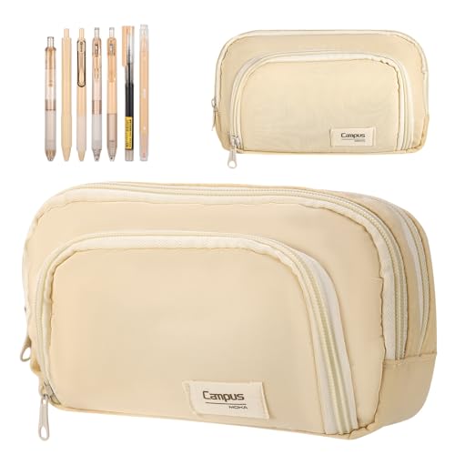 Yamitora Federmäppchen Groß Aesthetic Mäppchen mit 7er-Pack Gelschreiber, Multifunktionales Federmäppchen Federtasche Mäppchen Aesthetic Schreibwaren Organizer (Beige) von Yamitora