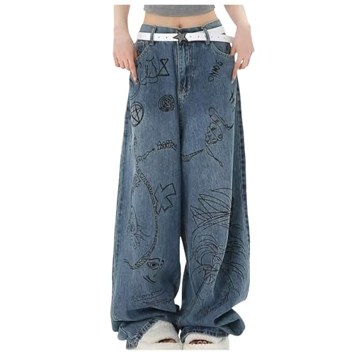 Baggy Jeans Damen Baggy Y2k Boyfriend Jeanshose High Waist Hip Hop Straight Vintage Denim Hose Sommer Freizeit Streetwear Hose Wide Leg JeansTeenager Streetwear von Yamjisen