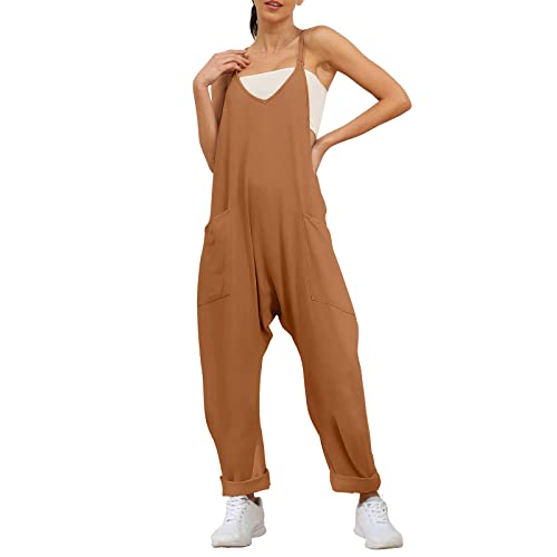 Yamjisen Damen Latzhose Sommer Jumpsuit Baggy Oversize Beiläufig Loose Trägerhose Overalls Ärmellose Strampler Playsuit Arbeitshose mit Großer Tasche Strampler von Yamjisen