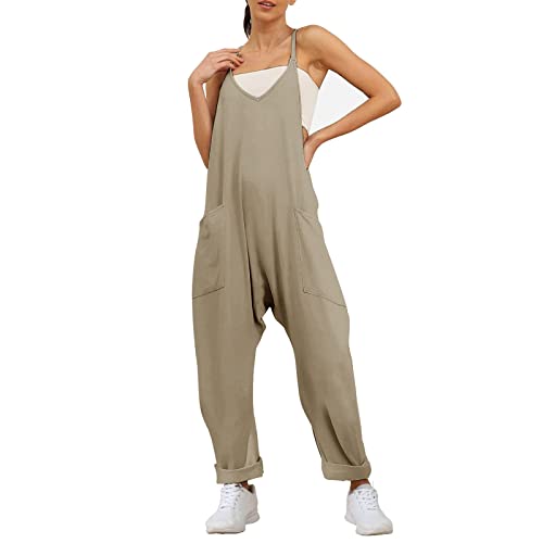 Yamjisen Damen Latzhose Sommer Jumpsuit Baggy Oversize Beiläufig Loose Trägerhose Overalls Ärmellose Strampler Playsuit Arbeitshose mit Großer Tasche Strampler von Yamjisen