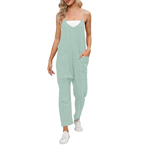 Yamjisen Damen Latzhose Sommer Jumpsuit Baggy Oversize Beiläufig Loose Trägerhose Overalls Ärmellose Strampler Playsuit Arbeitshose mit Großer Tasche Strampler von Yamjisen