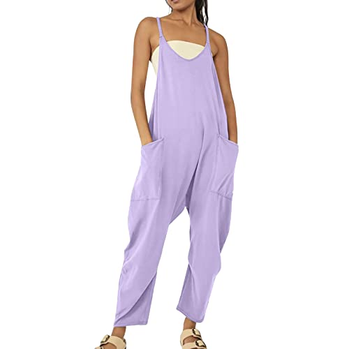 Yamjisen Damen Latzhose Sommer Jumpsuit Baggy Oversize Beiläufig Loose Trägerhose Overalls Ärmellose Strampler Playsuit Arbeitshose mit Großer Tasche Strampler von Yamjisen