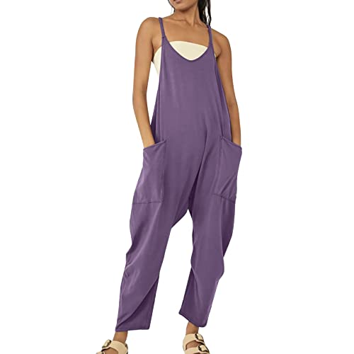 Damen Latzhose Sommer Jumpsuit Baggy Oversize Beiläufig Loose Trägerhose Overalls Ärmellose Strampler Playsuit Arbeitshose mit Großer Tasche Strampler von Yamjisen