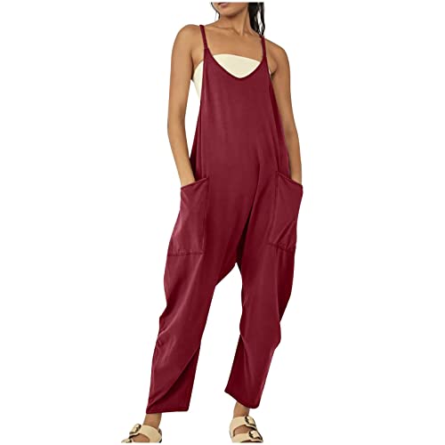 Yamjisen Damen Latzhose Sommer Jumpsuit Baggy Oversize Beiläufig Loose Trägerhose Overalls Ärmellose Strampler Playsuit Arbeitshose mit Großer Tasche Strampler von Yamjisen