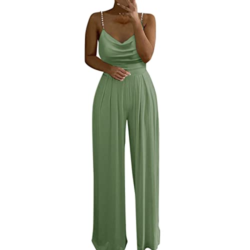 Yamjisen Damen Latzhose Sommer Jumpsuit Baggy Ärmellos Overall Lang Jumpsuit Playsuit Hosen Romper Overall mit V-Ausschnitt und hoher Taille von Yamjisen