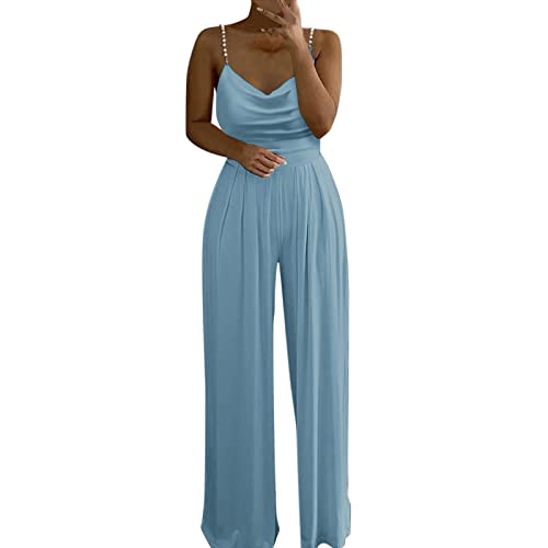 Yamjisen Damen Latzhose Sommer Jumpsuit Baggy Ärmellos Overall Lang Jumpsuit Playsuit Hosen Romper Overall mit V-Ausschnitt und hoher Taille von Yamjisen