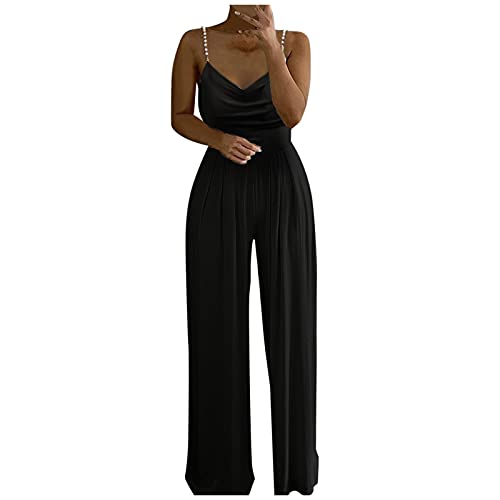 Yamjisen Damen Latzhose Sommer Jumpsuit Baggy Ärmellos Overall Lang Jumpsuit Playsuit Hosen Romper Overall mit V-Ausschnitt und hoher Taille von Yamjisen