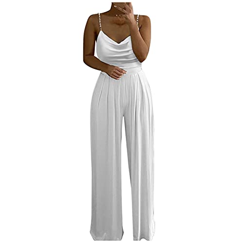 Yamjisen Damen Latzhose Sommer Jumpsuit Baggy Ärmellos Overall Lang Jumpsuit Playsuit Hosen Romper Overall mit V-Ausschnitt und hoher Taille von Yamjisen