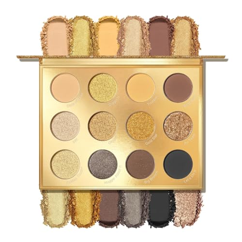 Yamobi 12 Farben Goldene Lidschatten Palette,Glitzer- und Matt-Töne, Neutraler Nude Smokey Eyeshadow,funkelnde goldene Augen-Makeups(A) von Yamobi