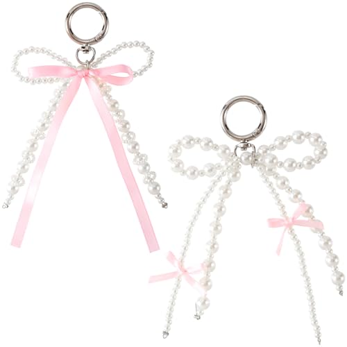 Yamobi 2 Stück Süße Schlüsselanhänger Mit Perlen Und Schleifen, Schlüsselanhänger mit Perlenschleife und Quaste, Y2K Keychain Zum Verzieren Von Taschen Und Rucksäcken von Yamobi