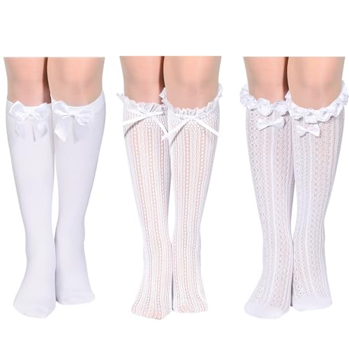 Yamobi 3 Paar Oktoberfest Strümpfe für Damen, lange Strümpfe mit Schleifen, Spitzen - Verzierung und Rüschen, weißes Satin für Trachtenfest Oktoberfest Yamobi 3 Paar Oktoberfest Strümpfe für Damen, lange Strümpfe mit Schleifen, Spitzen - Verzierung und Rüschen, weißes Satin für Trachtenfest Oktoberfest von Yamobi