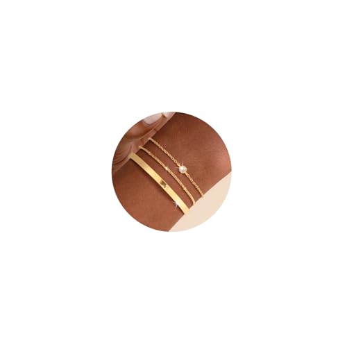 Yamobi 3 Stück 14K Armband Damen Gold Vergoldet Edelstahl Armbänder Damen Armband Set Gold Goldschmuck Damen Stapelarmbänder Goldenes Armband Damen Gold Jewelry Verstellbare von Yamobi